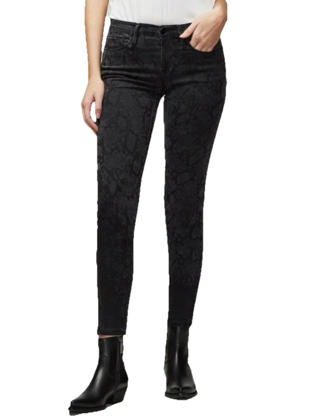 FRAME Le Skinny Jeans De Jeanne Tonal Python Women’s Black & Gray Cotton Size 26